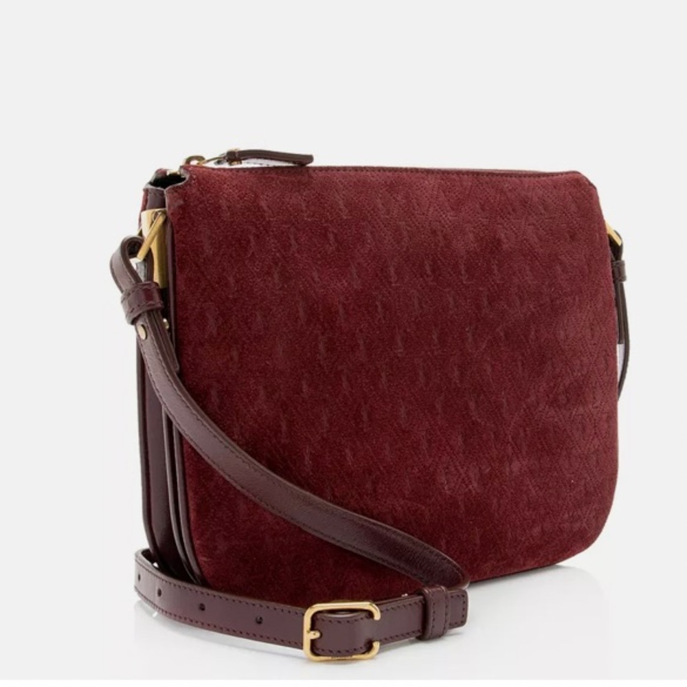 SAINT LAURENT Suede All-Over Monogram Crossbody Burgundy - Picture 4 of 11